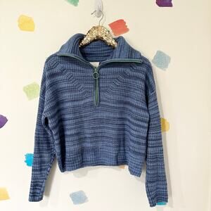 XS Aerie Blue Oversized Cropped Quarter Zip